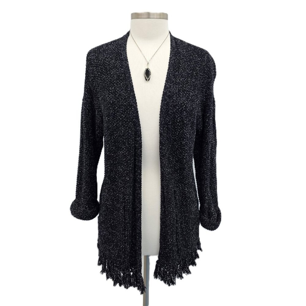 Madewell Momento Fringe Cardigan Sweater Womens Size XS Marled Coal Gray Black